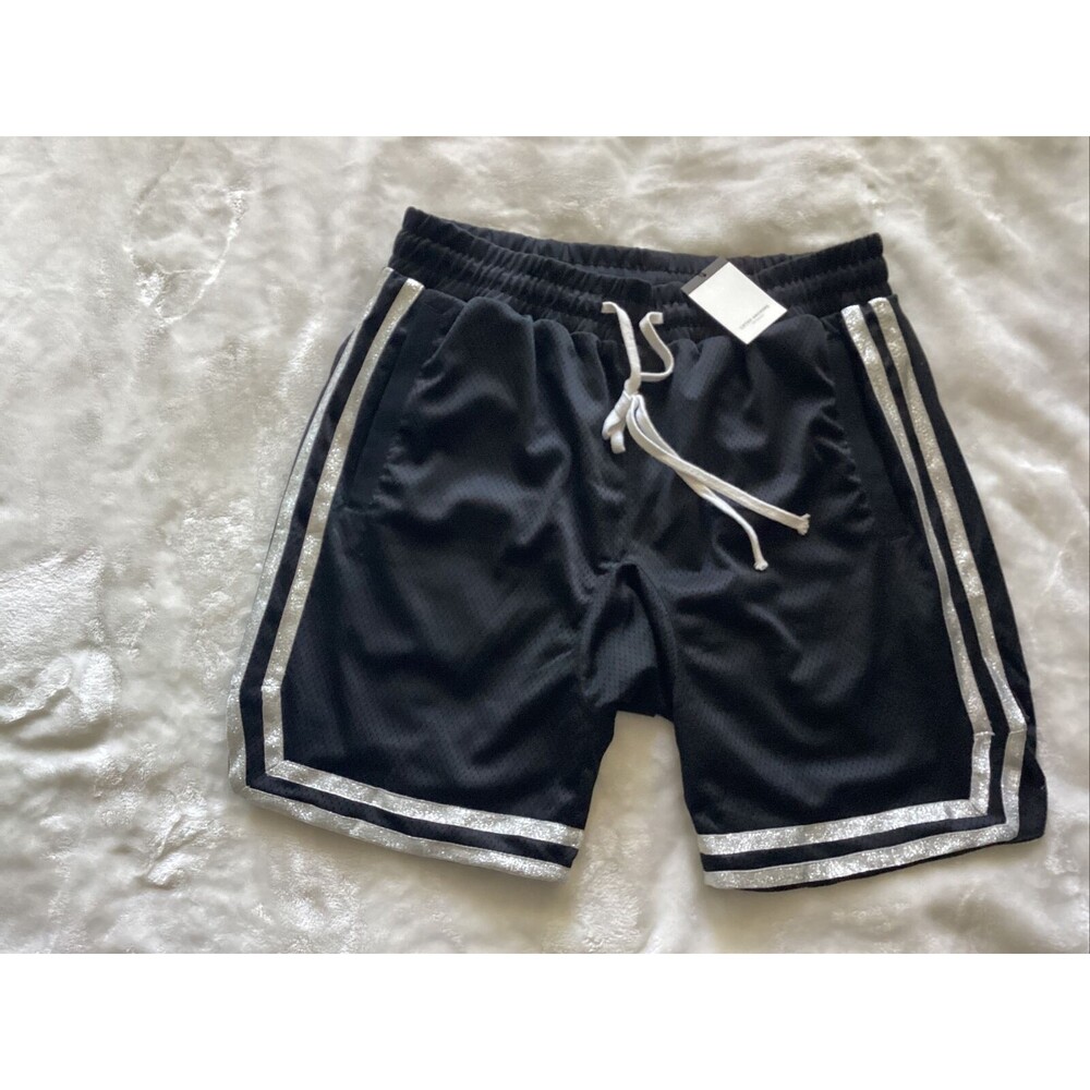LIFTED ANCHORS BLACK STRIPED POCKETED MESH LINED  BASKETBALL SHORTS MENS XL NEW